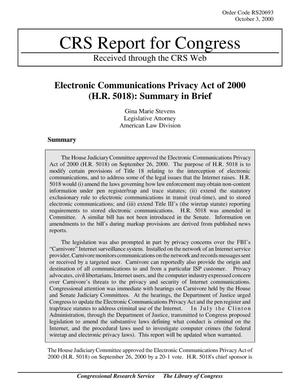 Electronic Communications Privacy Act of 2000 (H.R. 5018): Summary in Brief