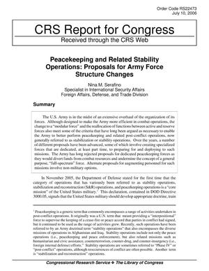 Peacekeeping and Related Stability Operations: Proposals for Army Force Structure Changes