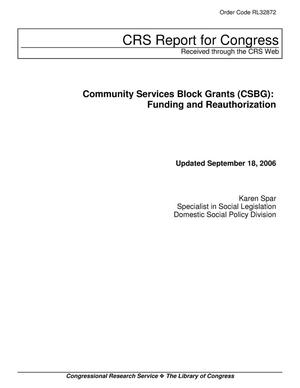 Community Services Block Grants (CSBG): Funding and Reauthorization