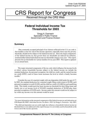 Federal Individual Income Tax Thresholds for 2003