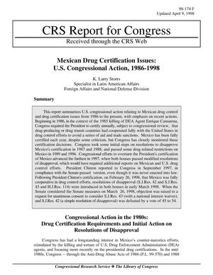 Mexican Drug Certification Issues: U.S. Congressional Action, 1986-1998