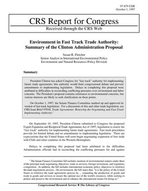 Environment in Fast Track Trade Authority: Summary of the Clinton Administration Proposal
