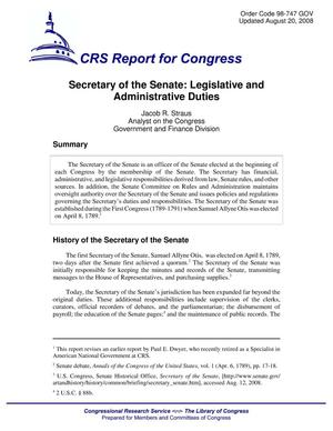 Secretary of the Senate: Fact Sheet on Legislative and Administrative Duties