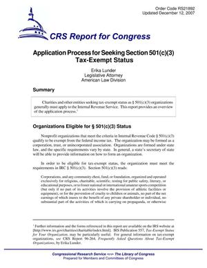 Application Process for Seeking Section 501(c)(3) Tax Exempt Status