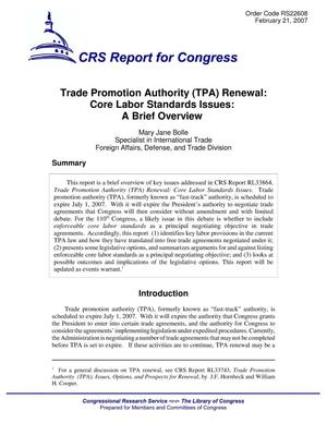 Trade Promotion Authority (TPA) Renewal: Core Labor Standards Issues: A Brief Overview