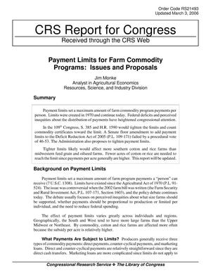 Payment Limits for Farm Commodity Programs: Issues and Proposals