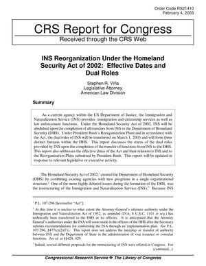 INS Reorganization Under the Homeland Security Act of 2002: Effective Dates and Dual Roles