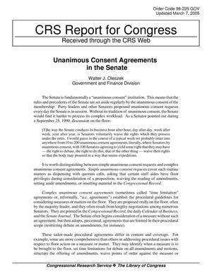 Unanimous Consent Agreements in the Senate
