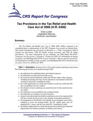 Tax Provisions in the Tax Relief and Health Care Act of 2006 (H.R. 6408)