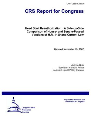 Head Start Reauthorization: A Side-by-Side Comparison of House- and Senate-Passed Versions of H.R. 1429 and Current Law