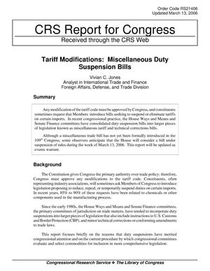 Tariff Modifications: Miscellaneous Duty Suspension Bills