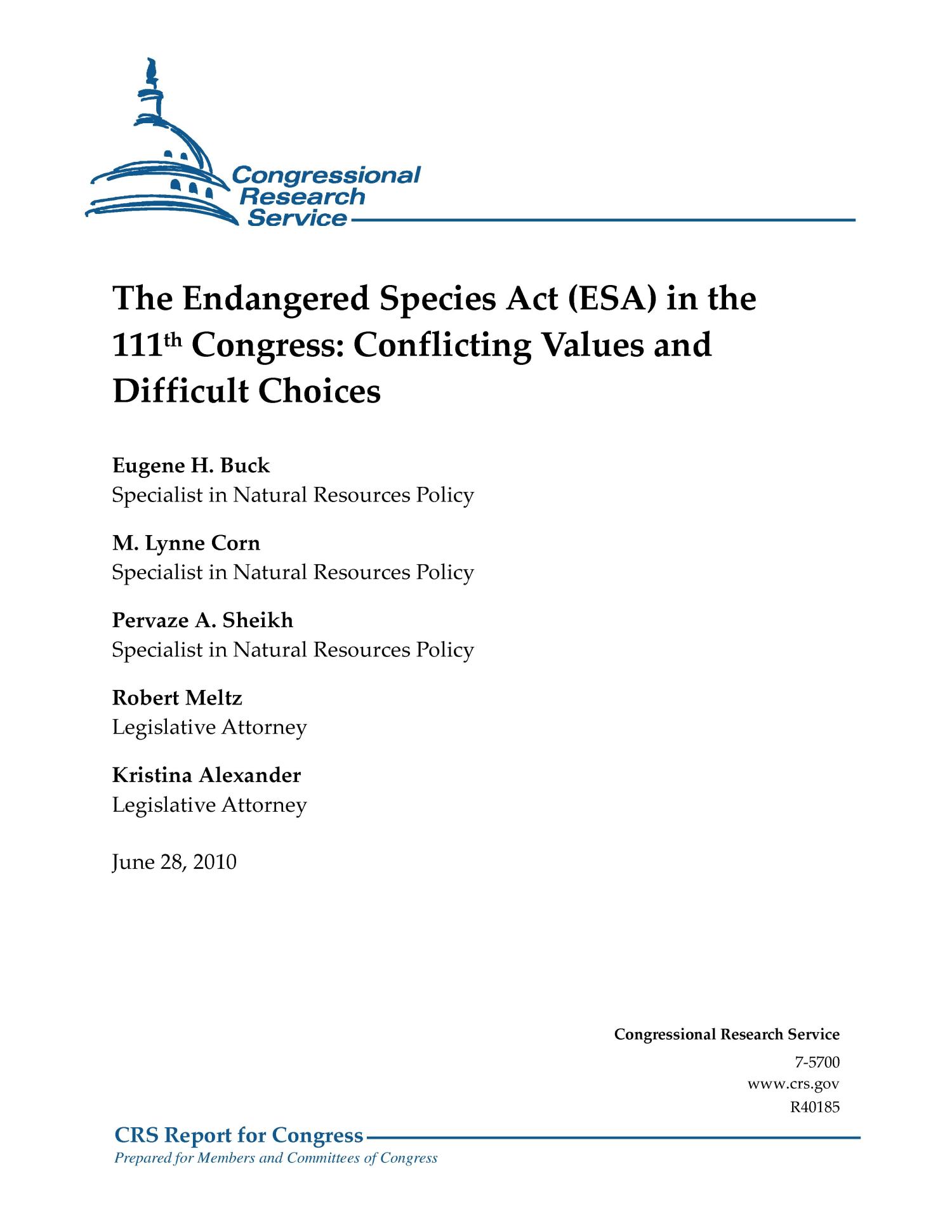 The Endangered Species Act (ESA) in the 111th Congress: Conflicting Values and Difficult Choices
                                                
                                                    [Sequence #]: 1 of 29
                                                