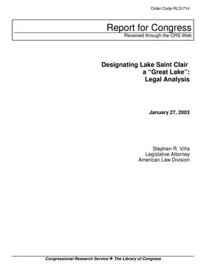 Designating Lake Saint Clair a “Great Lake”: Legal Analysis
