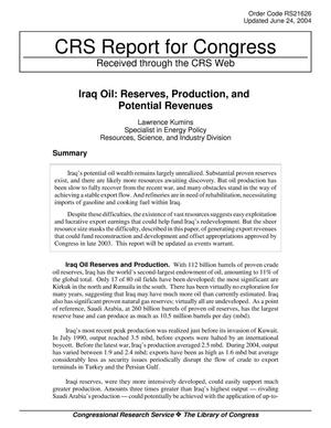 Iraq Oil: Reserves, Production, and Potential Revenues