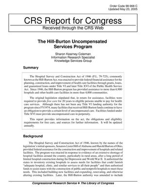 Primary view of object titled 'The Hill-Burton Uncompensated Services Program'.