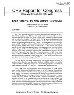 SHORT HISTORY OF THE 1996 WELFARE REFORM LAW
