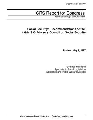 Social Security: Recommendations of the 1994-1996 Advisory Council on Social Security