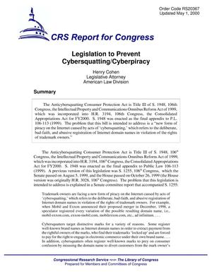 Legislation to Prevent Cybersquatting/Cyberpiracy