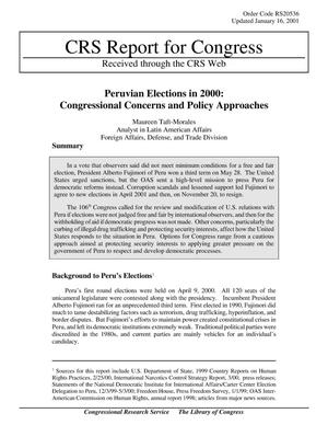 Peruvian Elections in 2000: Congressional Concerns and Policy Approaches