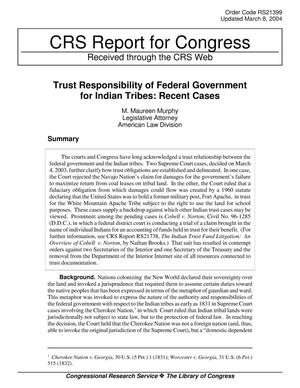 Trust Responsibility of Federal Government for Indian Tribes: Recent Cases
