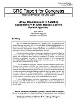 Ethical Considerations in Assisting Constituents With Grant Requests Before Federal Agencies