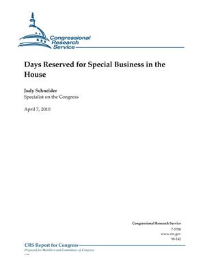Days Reserved for Special Business in the House