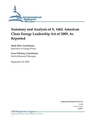 Summary and Analysis of S. 1462: American Clean Energy Leadership Act of 2009, As Reported