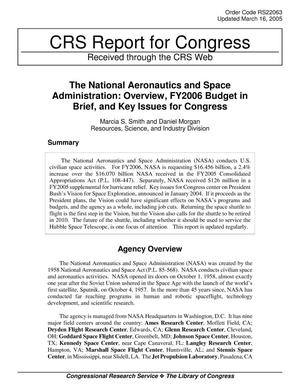 [The National Aeronautics and Space Administration: Overview, FY2006 Budget in Brief, and Key Issues for Congress, March 16, 2005]