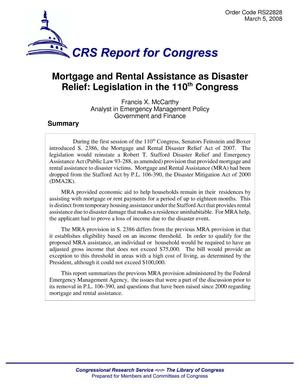 Mortgage and Rental Assistance as Disaster Relief: Legislation in the 110th Congress