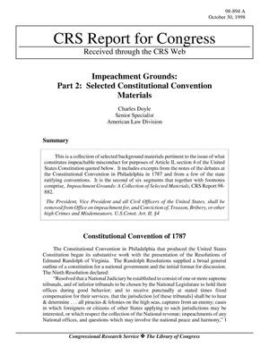 Impeachment Grounds: Part 2: Selected Constitutional Convention Materials