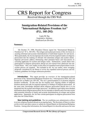 Immigration-Related Provisions of the ”International Religious Freedom Act” (p. l. 105-292)