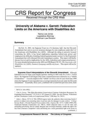University of Alabama v. Garrett: Federalism Limits on the Americans with Disabilities Act