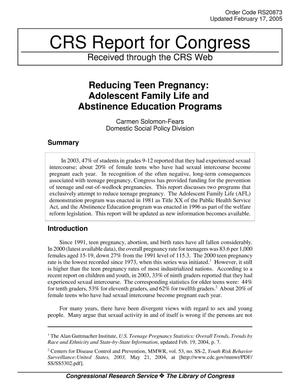 Reducing Teen Pregnancy: Adolescent Family Life and Abstinence Education Programs