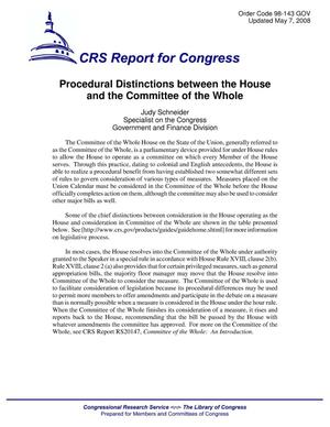 Procedural Distinctions between the House and the Committee of the Whole