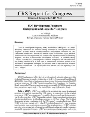 U.N. Development Program: Background and Issues for Congress