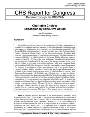 Charitable Choice: Expansion by Executive Action