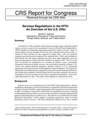 Services Negotiations in the WTO: An Overview of the U.S. Offer