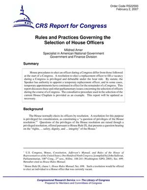 Rules and Practices Governing the Selection of House Officers