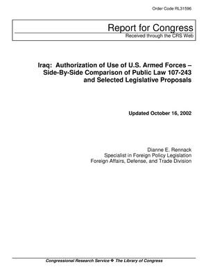 Authorization of Use of U.S. Armed Forces Against Iraq: Side-by-Side Comparison of Selected Legislative Proposals