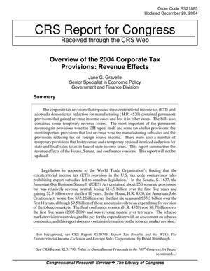 Overview of the 2004 Corporate Tax Provisions: Revenue Effects