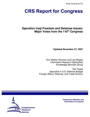 Operation Iraqi Freedom and Detainee Issues: Major Votes from the 110th Congress