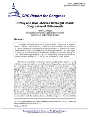 Privacy and Civil Liberties Oversight Board: Congressional Refinements
