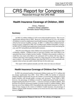 Health Insurance Coverage of Children, 2003