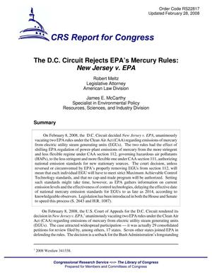 The D.C. Circuit Rejects EPA’s Mercury Rules: New Jersey v. EPA