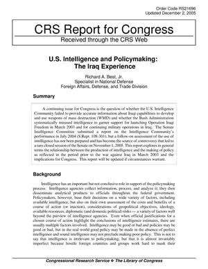U.S. Intelligence and Policymaking: The Iraq Experience