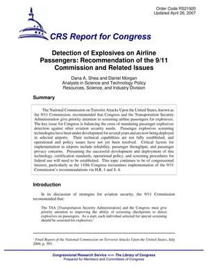 Detection of Explosives on Airline Passengers: Recommendation of the 9/11 Commission and Related Issues