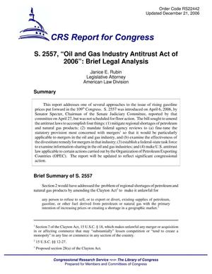 S. 2557, “Oil and Gas Industry Antitrust Act of 2006”: Brief Legal Analysis