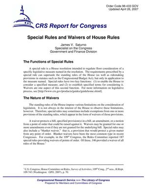 Special Rules and Waivers of House Rules