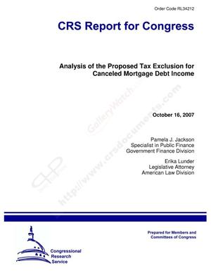 Analysis of the Proposed Tax Exclusion for Canceled Mortgage Debt Income