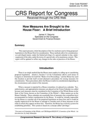 How Measures Are Brought to the House Floor: A Brief Introduction
